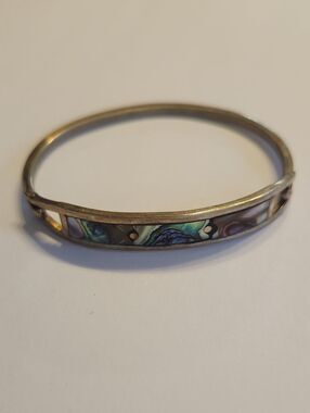Abalone Inlay Silver-Tone Bangle Bracelet Mexico